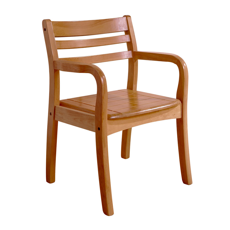 Fauteuil de salle à manger avec dossier en bois, chaise simple traditionnelle avec bras en bois d'hévéa