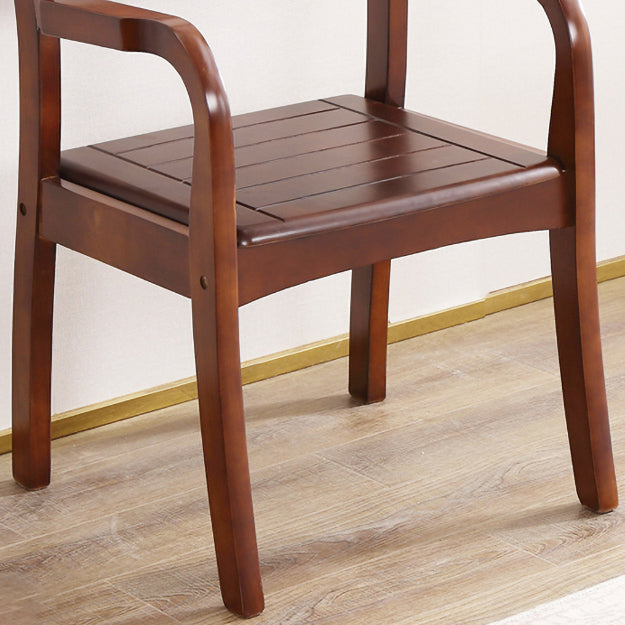 Fauteuil de salle à manger avec dossier en bois, chaise simple traditionnelle avec bras en bois d'hévéa