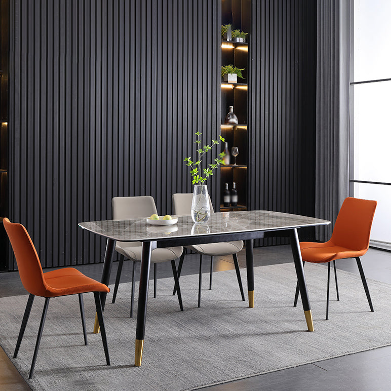 Minimalist Style Faux Leather Dining Chairs Solid Back Armless Side Chairs (Set of 2)