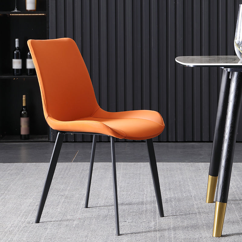 Minimalist Style Faux Leather Dining Chairs Solid Back Armless Side Chairs (Set of 2)
