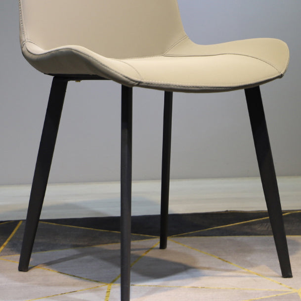 Minimalist Style Faux Leather Dining Chairs Solid Back Armless Side Chairs (Set of 2)