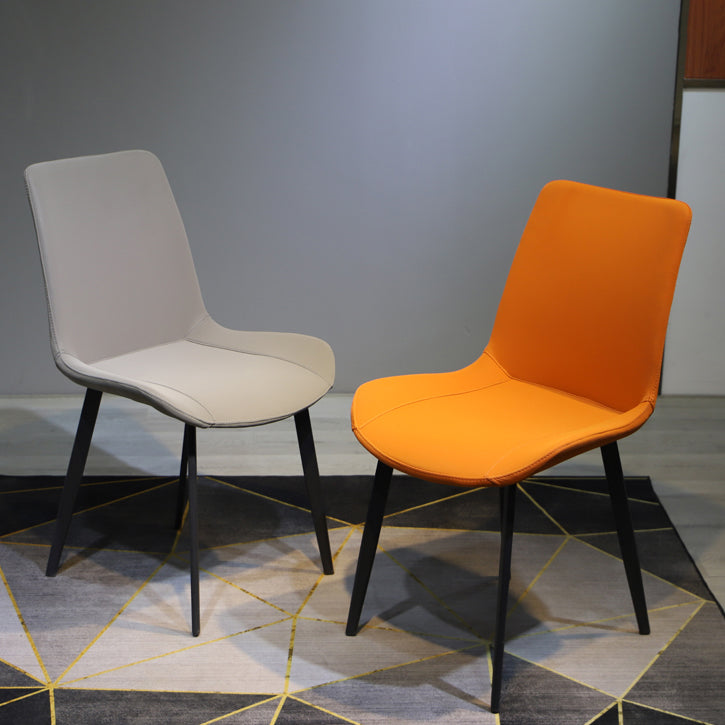Minimalist Style Faux Leather Dining Chairs Solid Back Armless Side Chairs (Set of 2)