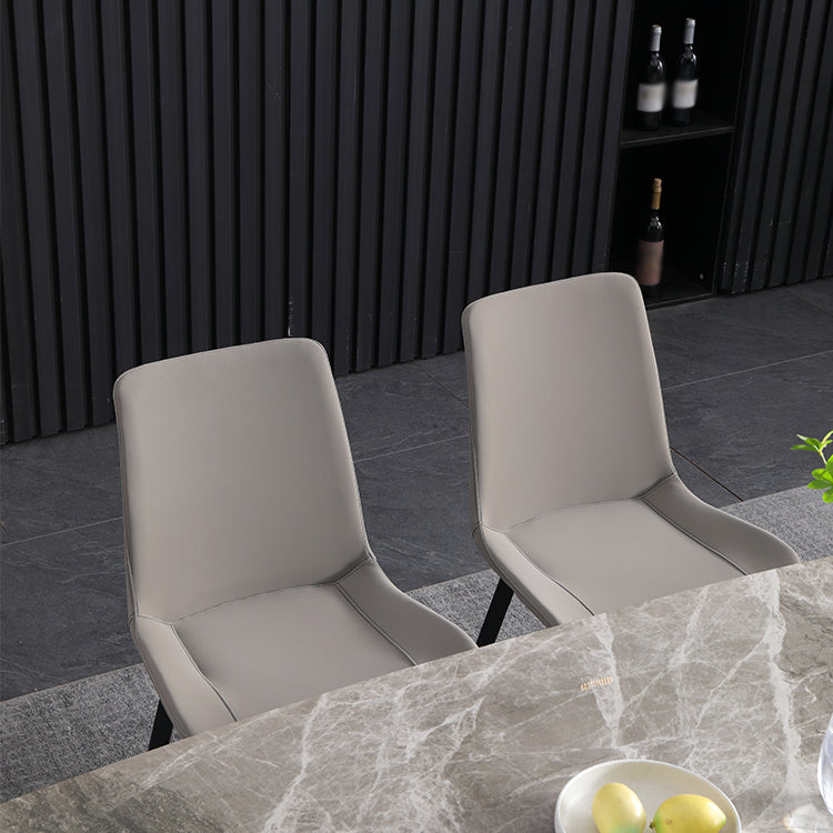 Minimalist Style Faux Leather Dining Chairs Solid Back Armless Side Chairs (Set of 2)