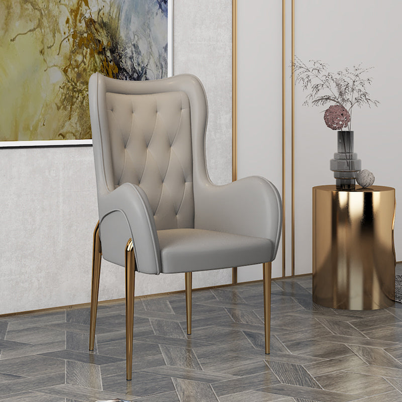 Nordic Metal Dining Room Chair Upholstered Linen Fabric Arm Single Chair for Restaurant