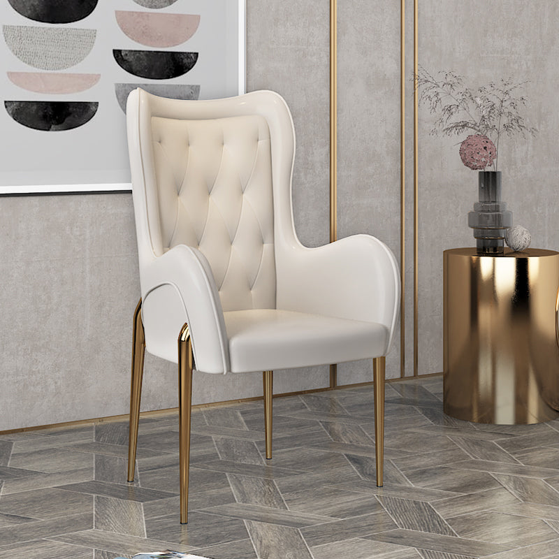 Nordic Metal Dining Room Chair Upholstered Linen Fabric Arm Single Chair for Restaurant