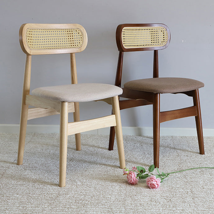 Gestoffeerde armloze eetkamerstoelen rattan zijstoelen met houten benen (set van 2)