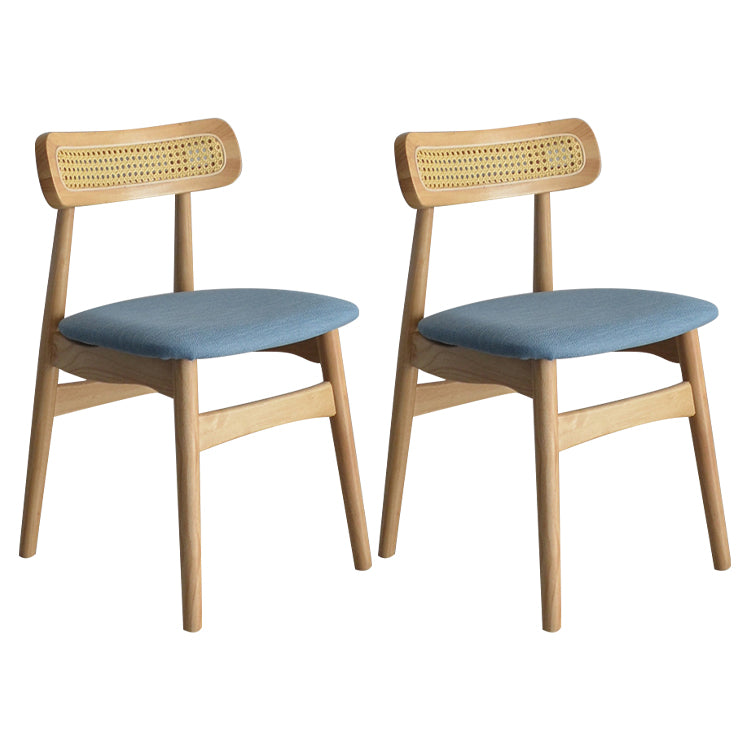Gestoffeerde armloze eetkamerstoelen rattan zijstoelen met houten benen (set van 2)