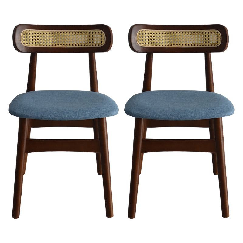 Gestoffeerde armloze eetkamerstoelen rattan zijstoelen met houten benen (set van 2)