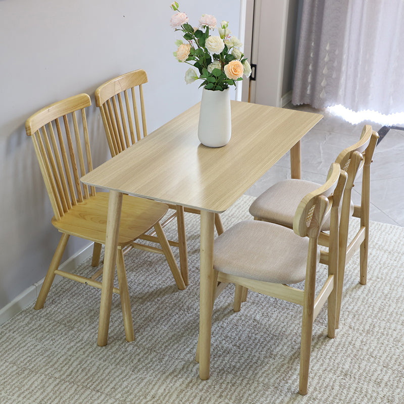 Gestoffeerde armloze eetkamerstoelen rattan zijstoelen met houten benen (set van 2)