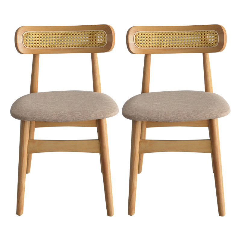 Gestoffeerde armloze eetkamerstoelen rattan zijstoelen met houten benen (set van 2)