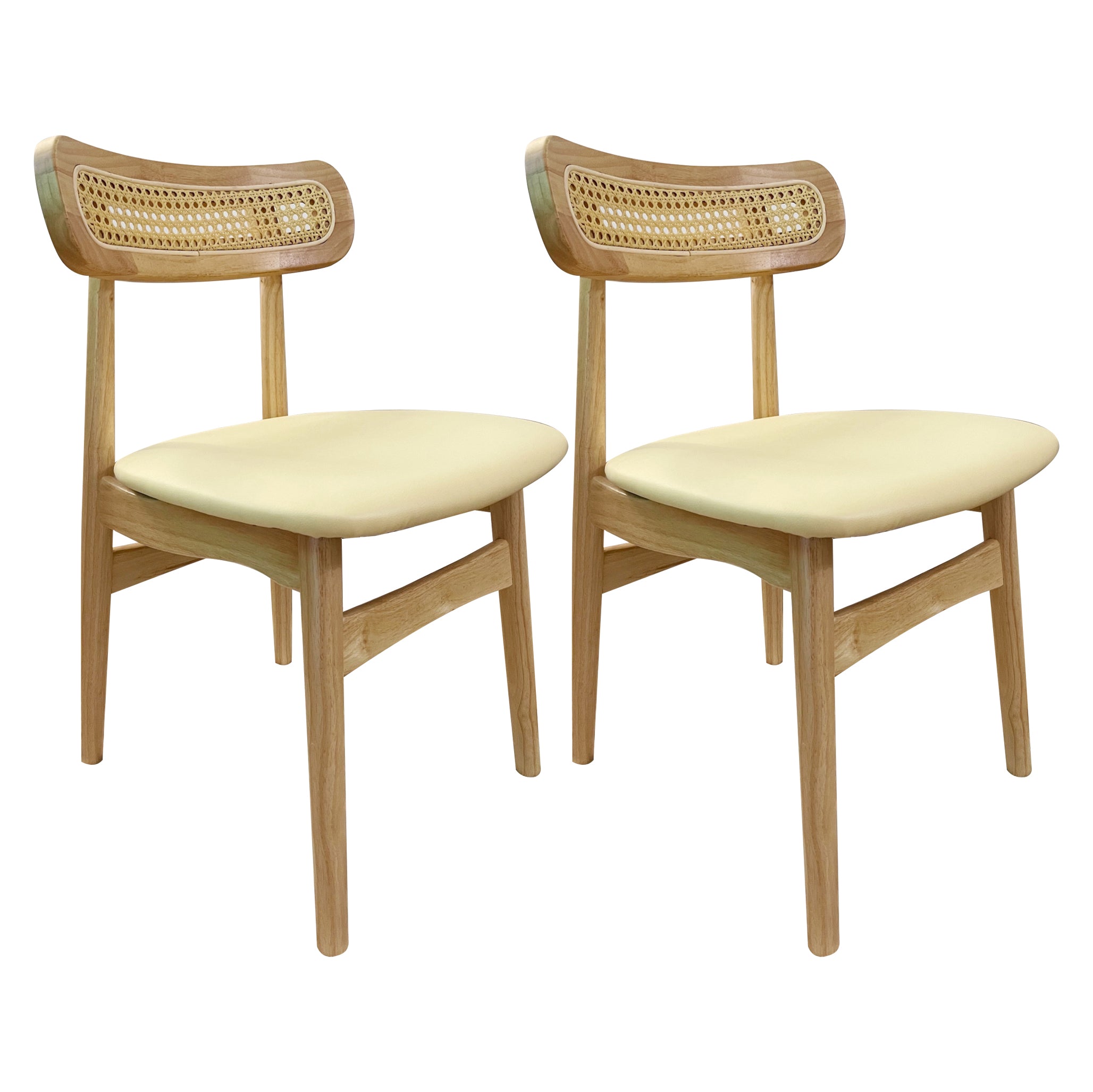 Gestoffeerde armloze eetkamerstoelen rattan zijstoelen met houten benen (set van 2)