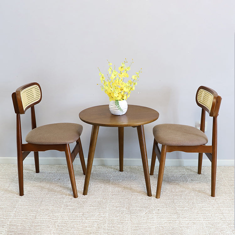 Gestoffeerde armloze eetkamerstoelen rattan zijstoelen met houten benen (set van 2)