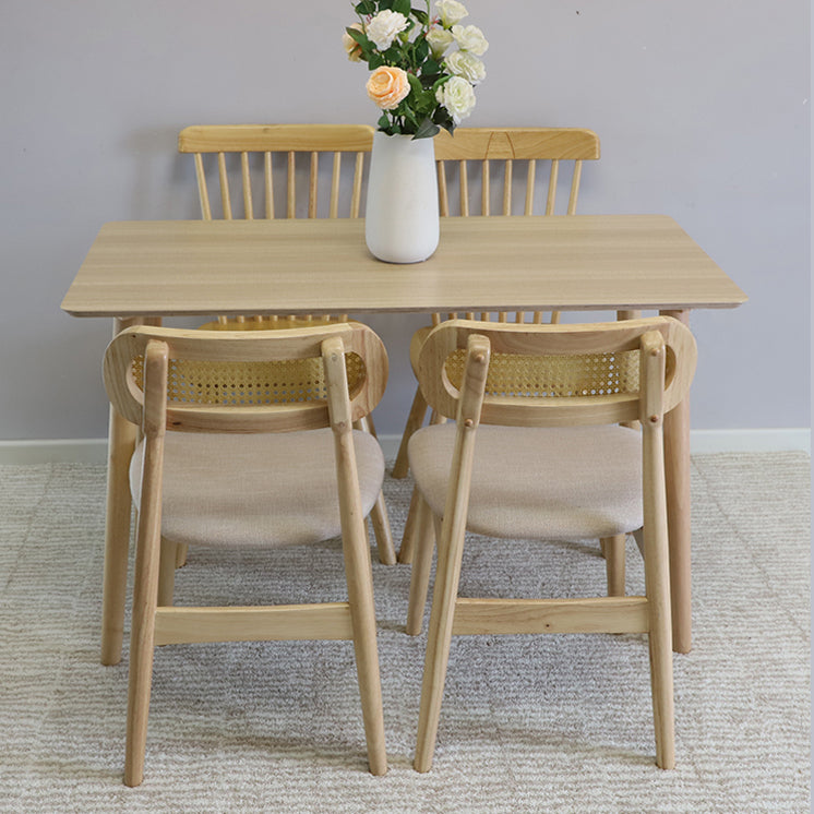 Gestoffeerde armloze eetkamerstoelen rattan zijstoelen met houten benen (set van 2)