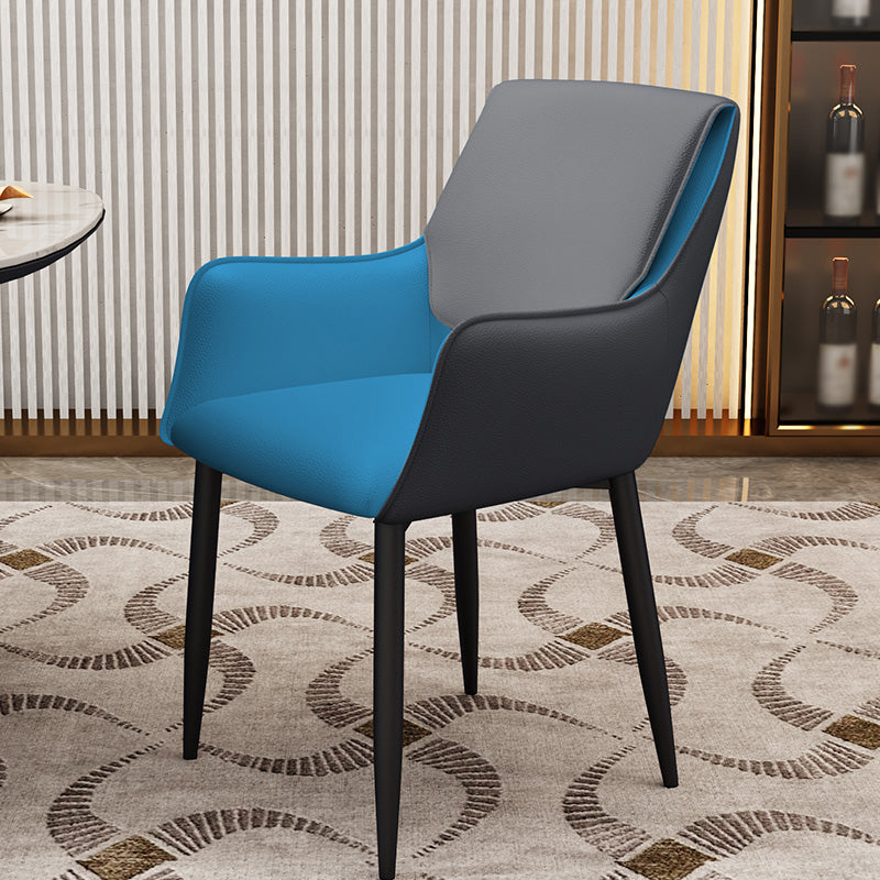 Silla de comedor tapizada con respaldo sólido de metal con brazo para el hogar escandinavo