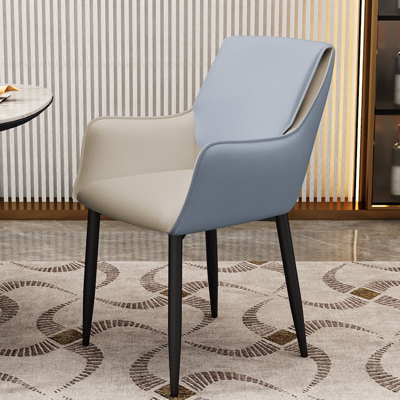 Silla de comedor tapizada con respaldo sólido de metal con brazo para el hogar escandinavo