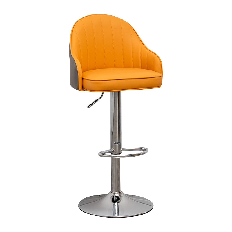 Taburete de bar contemporáneo de altura ajustable, reposapiés, taburete de mostrador con respaldo bajo de cuero