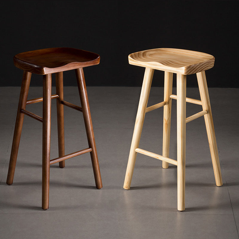 Taburete de bar moderno con asiento de silla de montar, reposapiés sin respaldo de pino, taburete con patas de madera