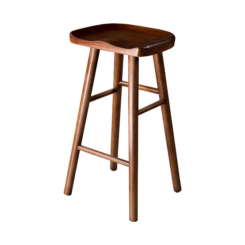 Taburete de bar moderno con asiento de silla de montar, reposapiés sin respaldo de pino, taburete con patas de madera