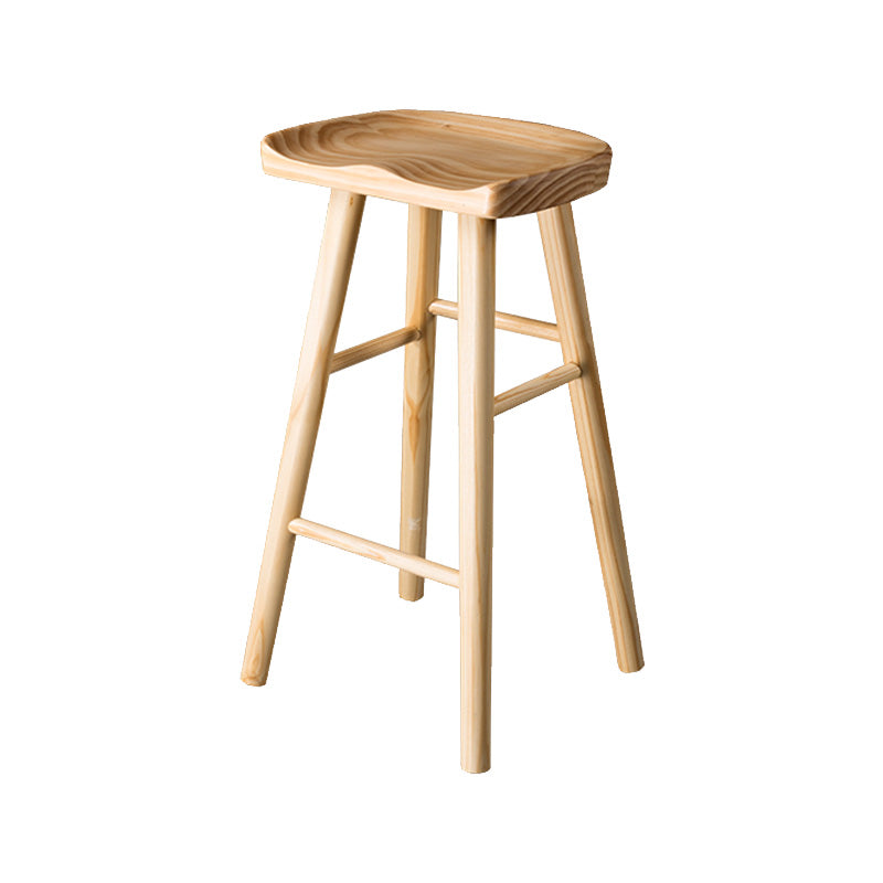 Moderner Barhocker mit Sattelsitz aus Kiefernholz, rückenfreier Fußstützen-Thekenhocker mit Holzbeinen