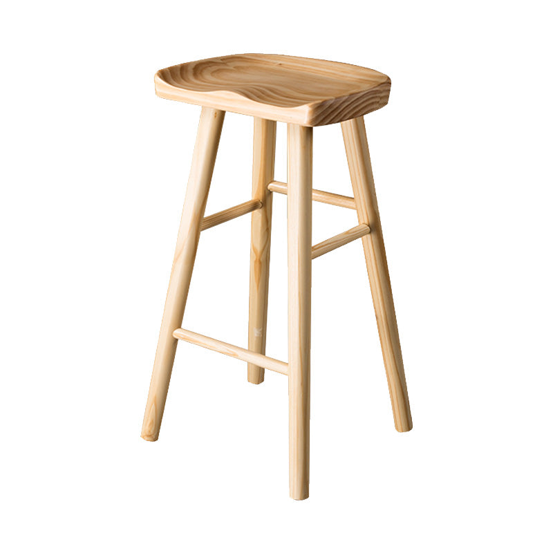 Taburete de bar moderno con asiento de silla de montar, reposapiés sin respaldo de pino, taburete con patas de madera