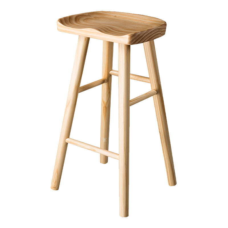 Taburete de bar moderno con asiento de silla de montar, reposapiés sin respaldo de pino, taburete con patas de madera
