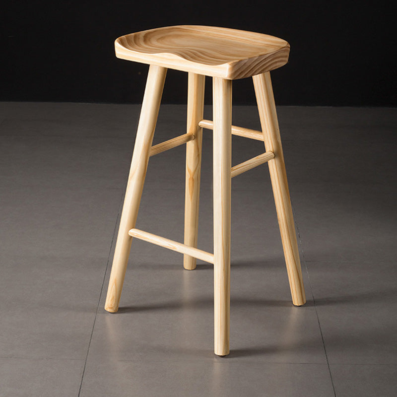 Taburete de bar moderno con asiento de silla de montar, reposapiés sin respaldo de pino, taburete con patas de madera