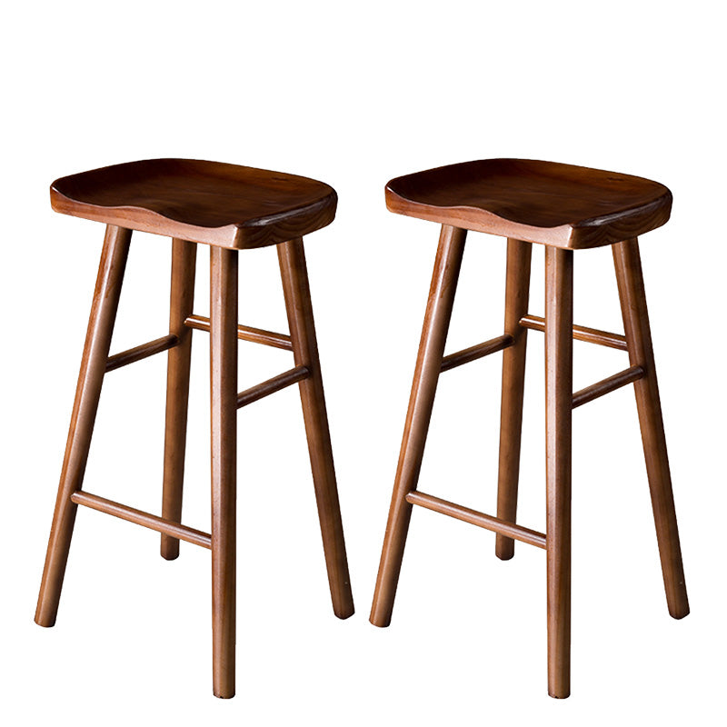 Taburete de bar moderno con asiento de silla de montar, reposapiés sin respaldo de pino, taburete con patas de madera