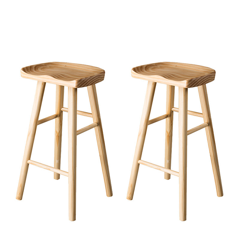 Taburete de bar moderno con asiento de silla de montar, reposapiés sin respaldo de pino, taburete con patas de madera