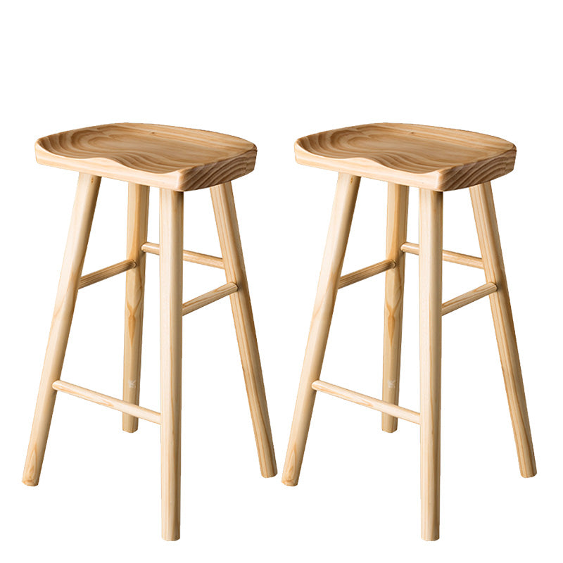 Taburete de bar moderno con asiento de silla de montar, reposapiés sin respaldo de pino, taburete con patas de madera