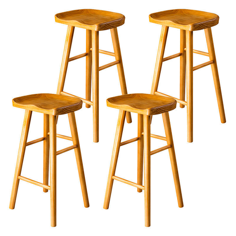 Taburete de bar moderno con asiento de silla de montar, reposapiés sin respaldo de pino, taburete con patas de madera