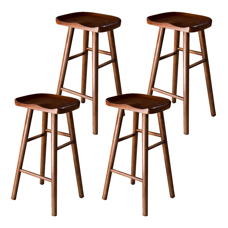Taburete de bar moderno con asiento de silla de montar, reposapiés sin respaldo de pino, taburete con patas de madera