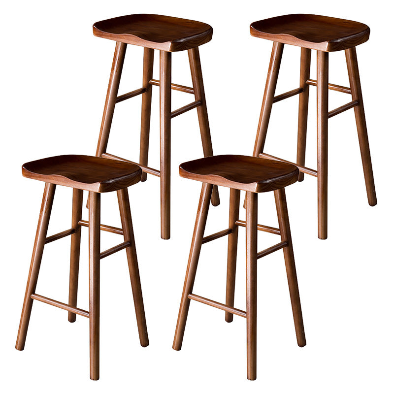 Taburete de bar moderno con asiento de silla de montar, reposapiés sin respaldo de pino, taburete con patas de madera