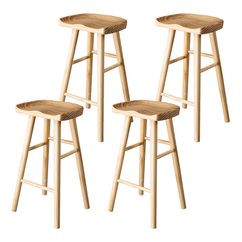Taburete de bar moderno con asiento de silla de montar, reposapiés sin respaldo de pino, taburete con patas de madera