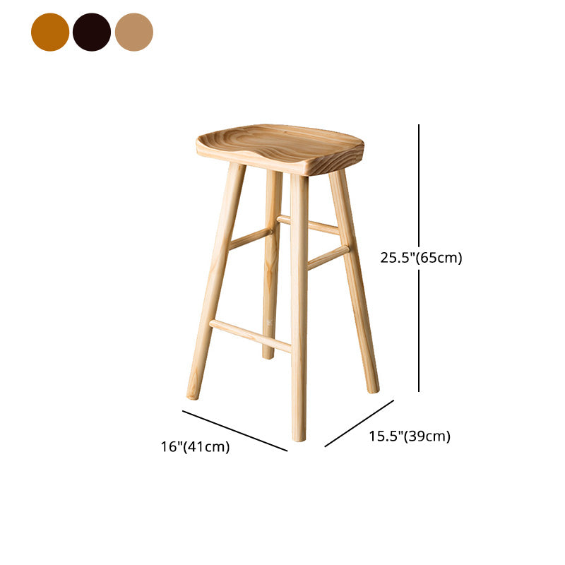 Moderner Barhocker mit Sattelsitz aus Kiefernholz, rückenfreier Fußstützen-Thekenhocker mit Holzbeinen