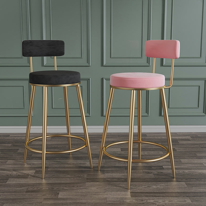 Glam Metal Upholstered Bar Stool Bristol Barstool with Iron Legs and Low Cushion Back