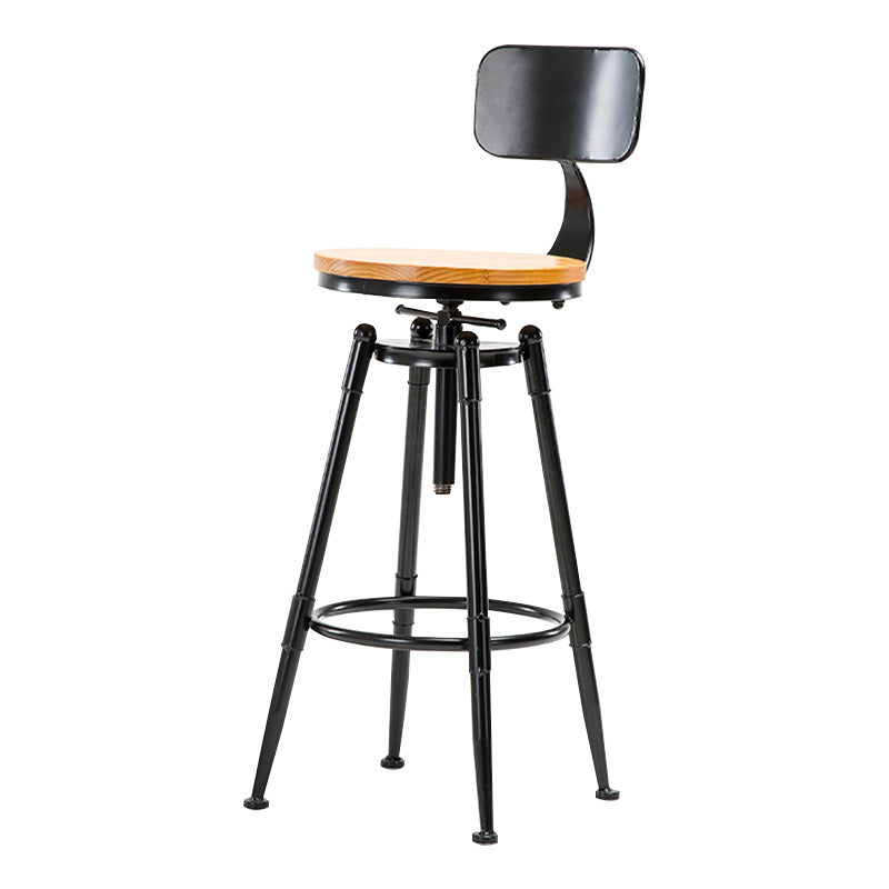 Coffee Shop Footrest Bar Stool Wood Counter-height Stool with Iron Legs