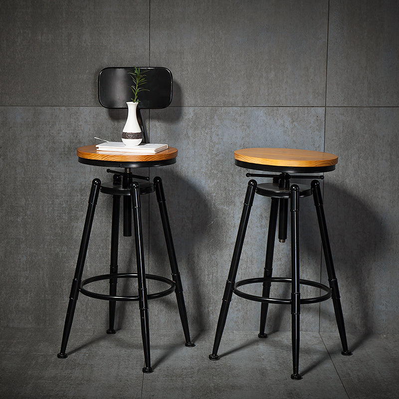 Coffee Shop Footrest Bar Stool Wood Counter-height Stool with Iron Legs