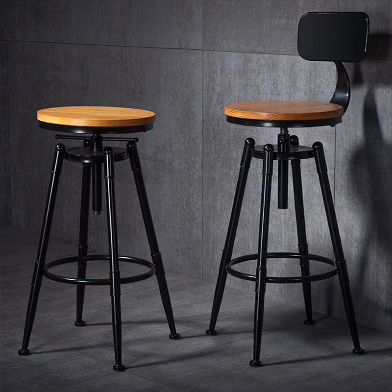 Coffee Shop Footrest Bar Stool Wood Counter-height Stool with Iron Legs