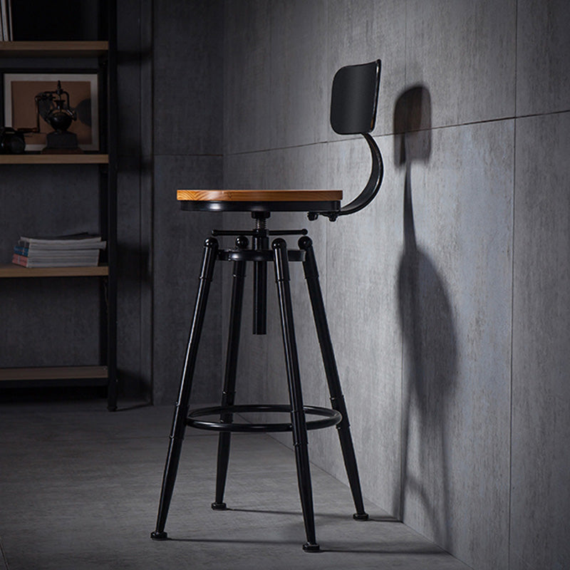 Coffee Shop Footrest Bar Stool Wood Counter-height Stool with Iron Legs