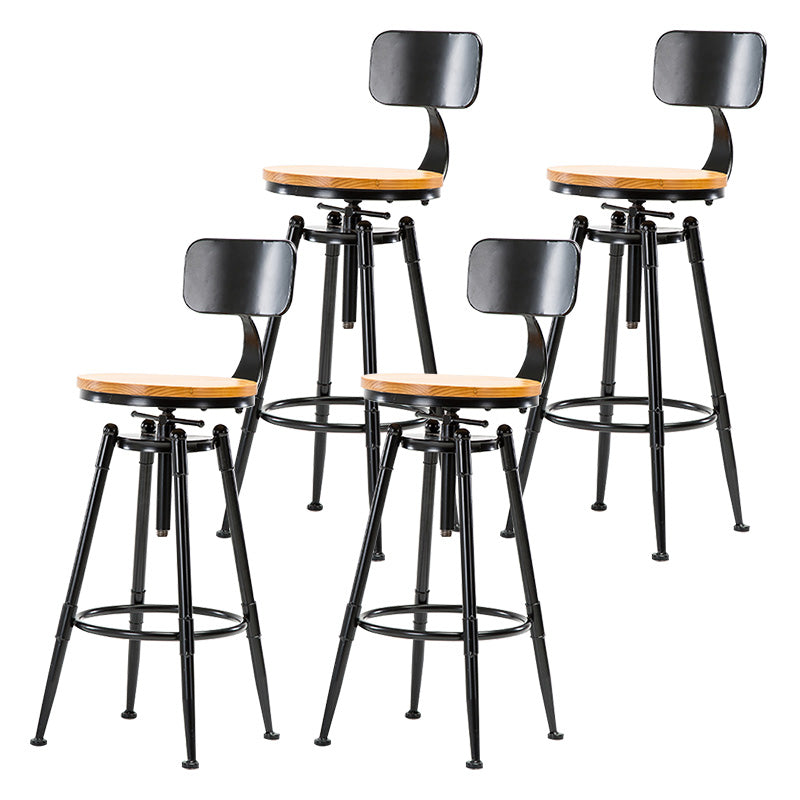 Coffee Shop Footrest Bar Stool Wood Counter-height Stool with Iron Legs