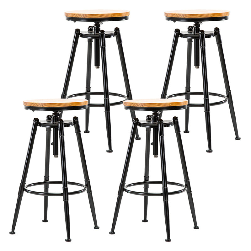 Coffee Shop Footrest Bar Stool Wood Counter-height Stool with Iron Legs