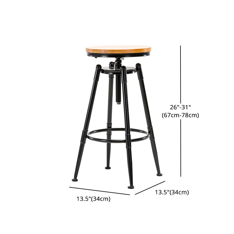 Coffee Shop Footrest Bar Stool Wood Counter-height Stool with Iron Legs