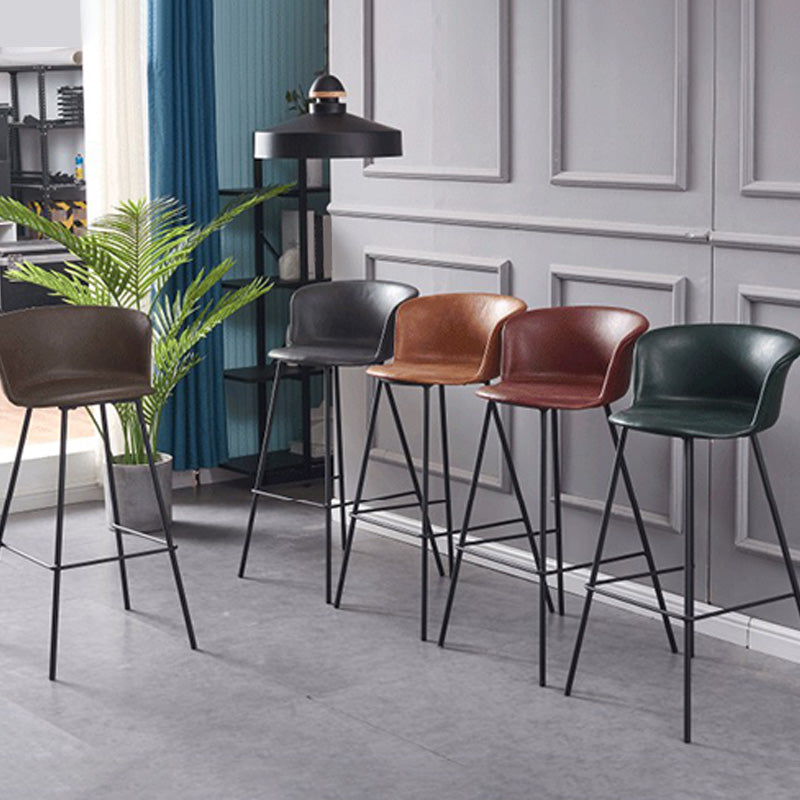 Restaurant Low Back Bar Stool Modern Leather Footrest Counter Height Stool