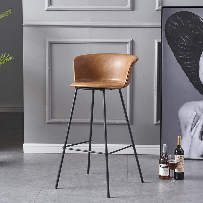 Restaurant Low Back Bar Stool Modern Leather Footrest Counter Height Stool
