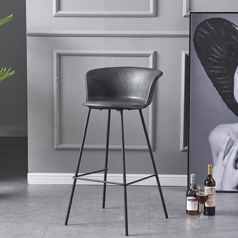Restaurant Low Back Bar Stool Modern Leather Footrest Counter Height Stool