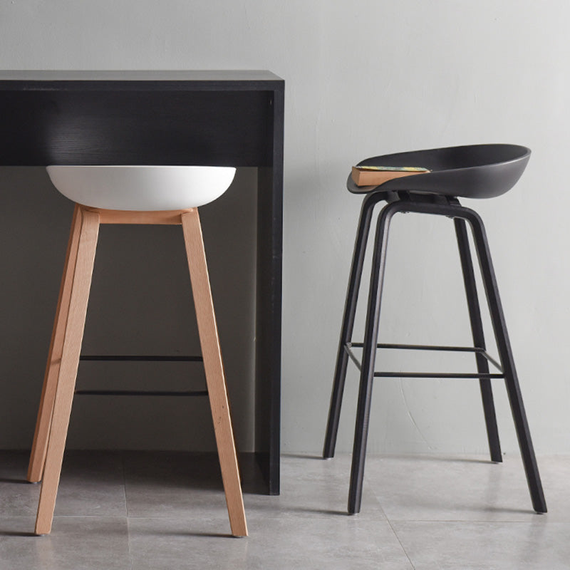 Modern Beech Bar Stool Backrest Bucket Counter Height Stool with Plastic Seat