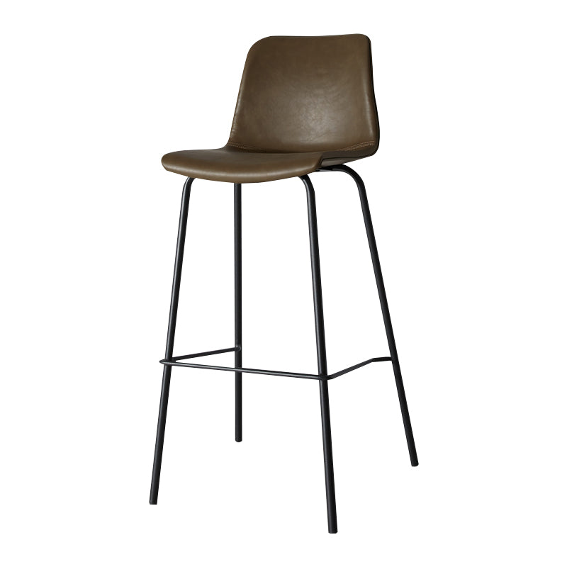Taburete de bar de cuero interior moderno con reposapiés y respaldo bajo