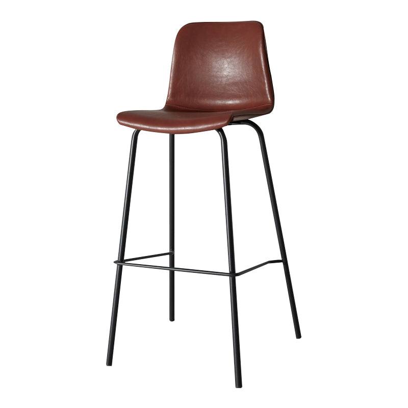 Taburete de bar de cuero interior moderno con reposapiés y respaldo bajo
