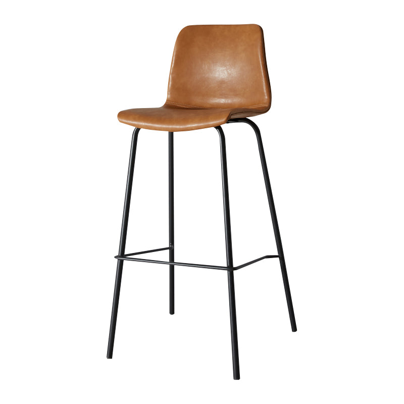 Taburete de bar de cuero interior moderno con reposapiés y respaldo bajo