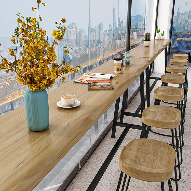 Natural and Black Modern Counter Table Trestle Footrest Bistro Bar Table